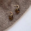Maillard round bead tiger's eye stone base retro earrings, women's fashion, niche style, versatile and high-end stud earrings details Picture