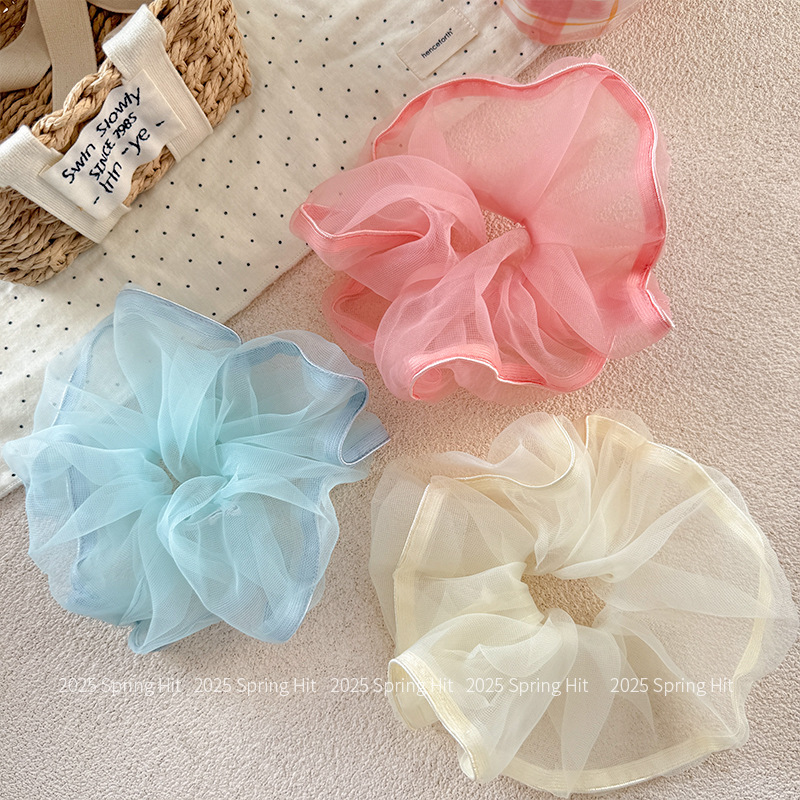French Organza lazy style hair accessory 2025 new style mesh hair tie low ponytail large intestine hair band Durable hair tie Specification image