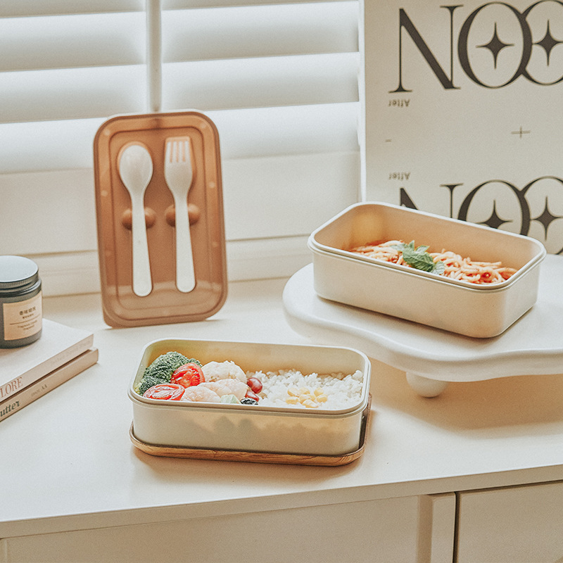 Japanese-style wood-grain lunch box, double-layer bento box, office workers can microwave heat special lunch box, sealed and separated lunch box details Picture