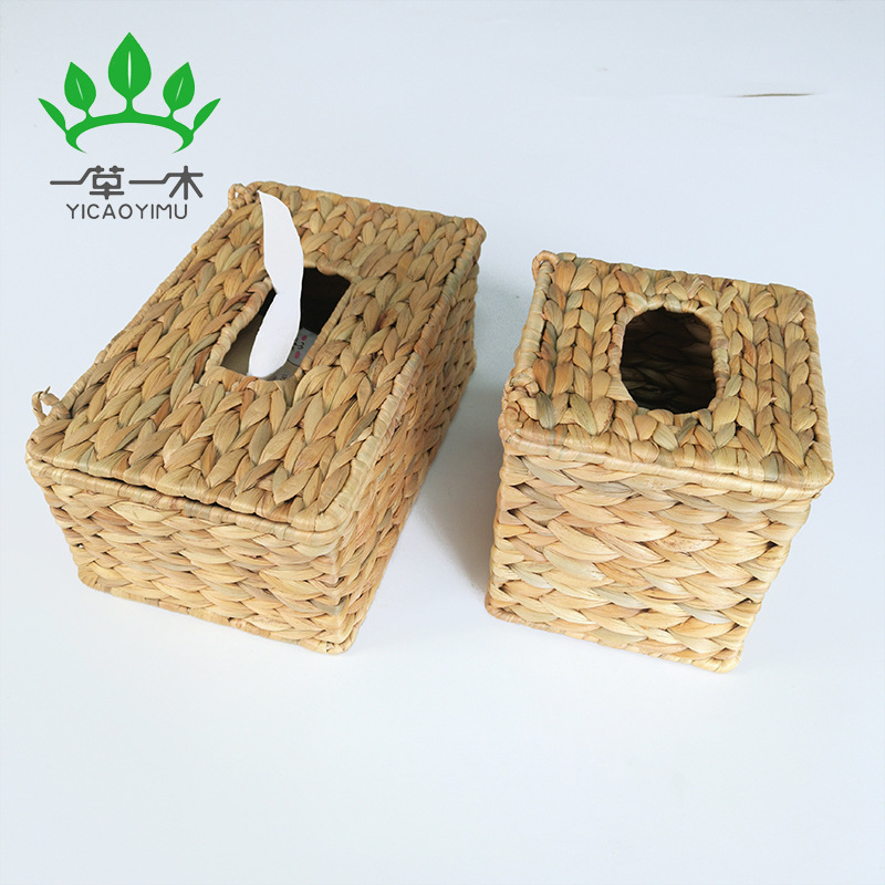 亚马逊热卖水葫芦草编织抽纸盒方形草编纸巾盒收纳盒子桌面置物篮图