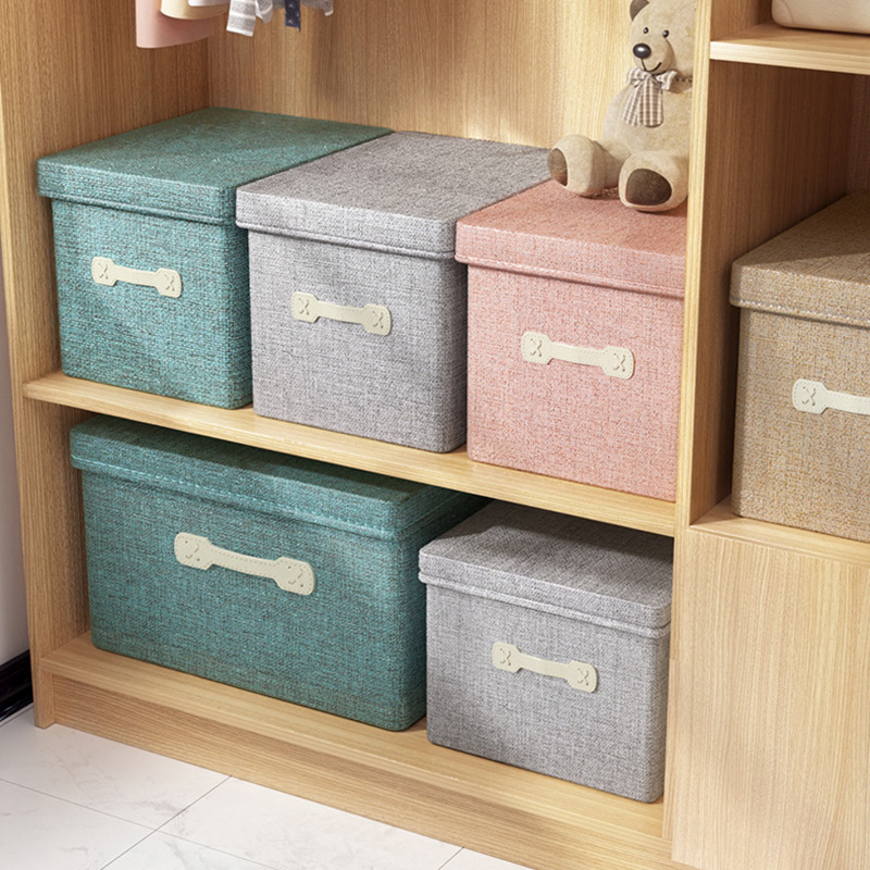 Fabric Storage Box Cotton Linen Clothes Storage Box Wardrobe Drawer Type Leather Handle With Lid Organizer Foldable