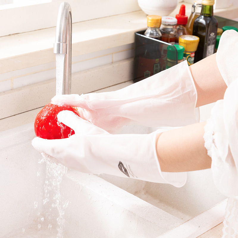 透白厨房洗碗乳胶手套耐用薄款橡胶塑胶洗衣卫生家居家务清洁手套图