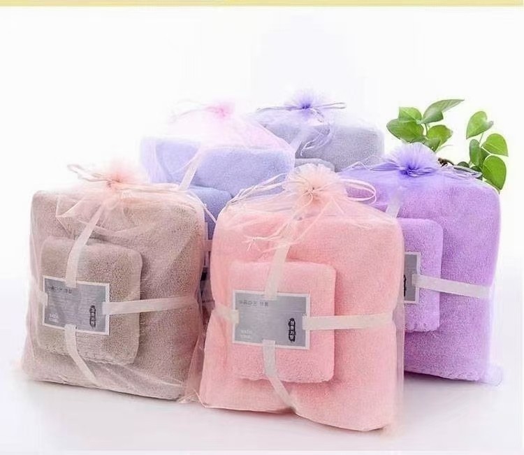 厂家直销珊瑚绒毛巾浴巾套装超吸水超大浴巾子母巾两件套礼品货源