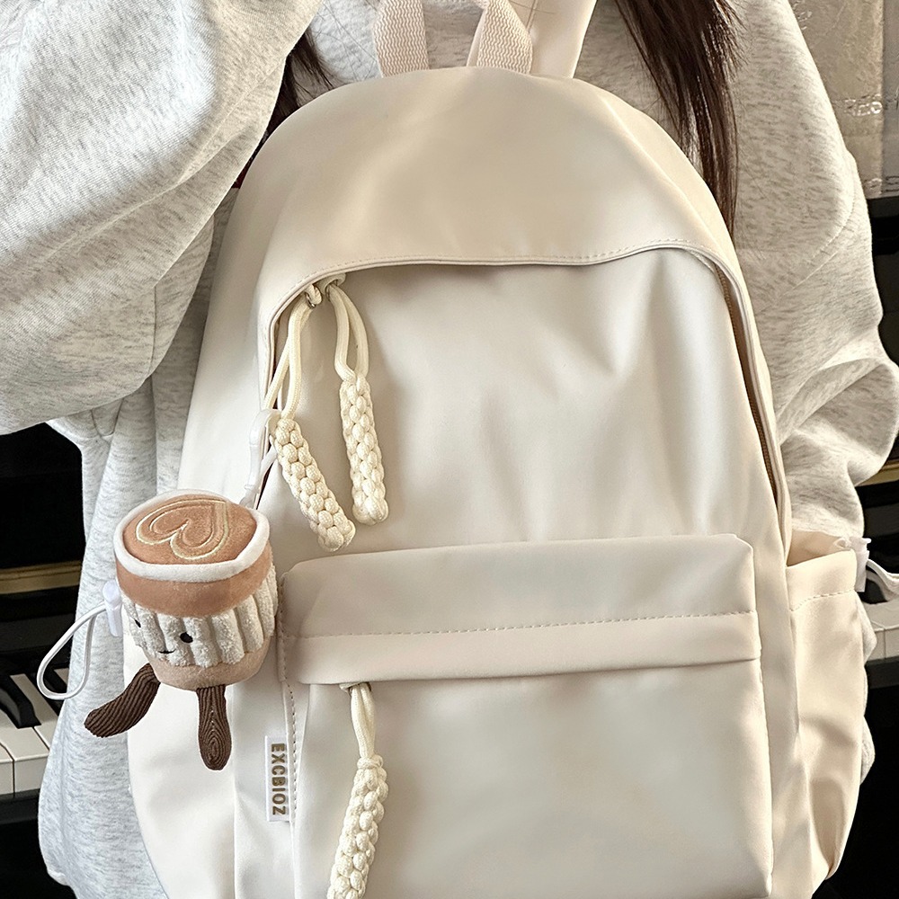 日系ins风校园休闲纯色书包女 简约百搭轻便背包高中大学生双肩包