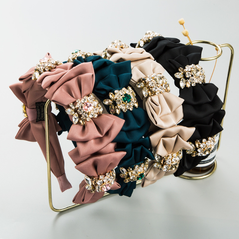 Hair Band Europe And The United States New Multi-Layer Bow Inlaid Diamond Hair Grottos Female Korean Version Temperament Style Satin Fabric Art Head Band