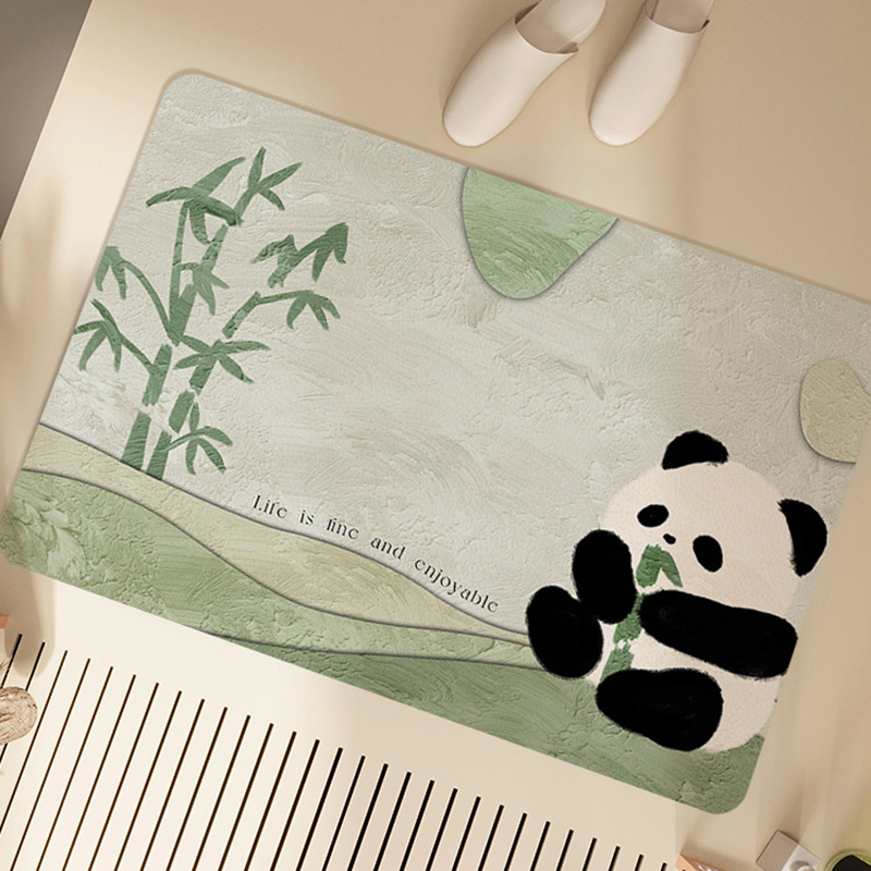 Panda bathroom floor mat, bathroom diatom mud absorbent mat, toilet door anti-slip foot mat, bathroom entrance carpet details Picture