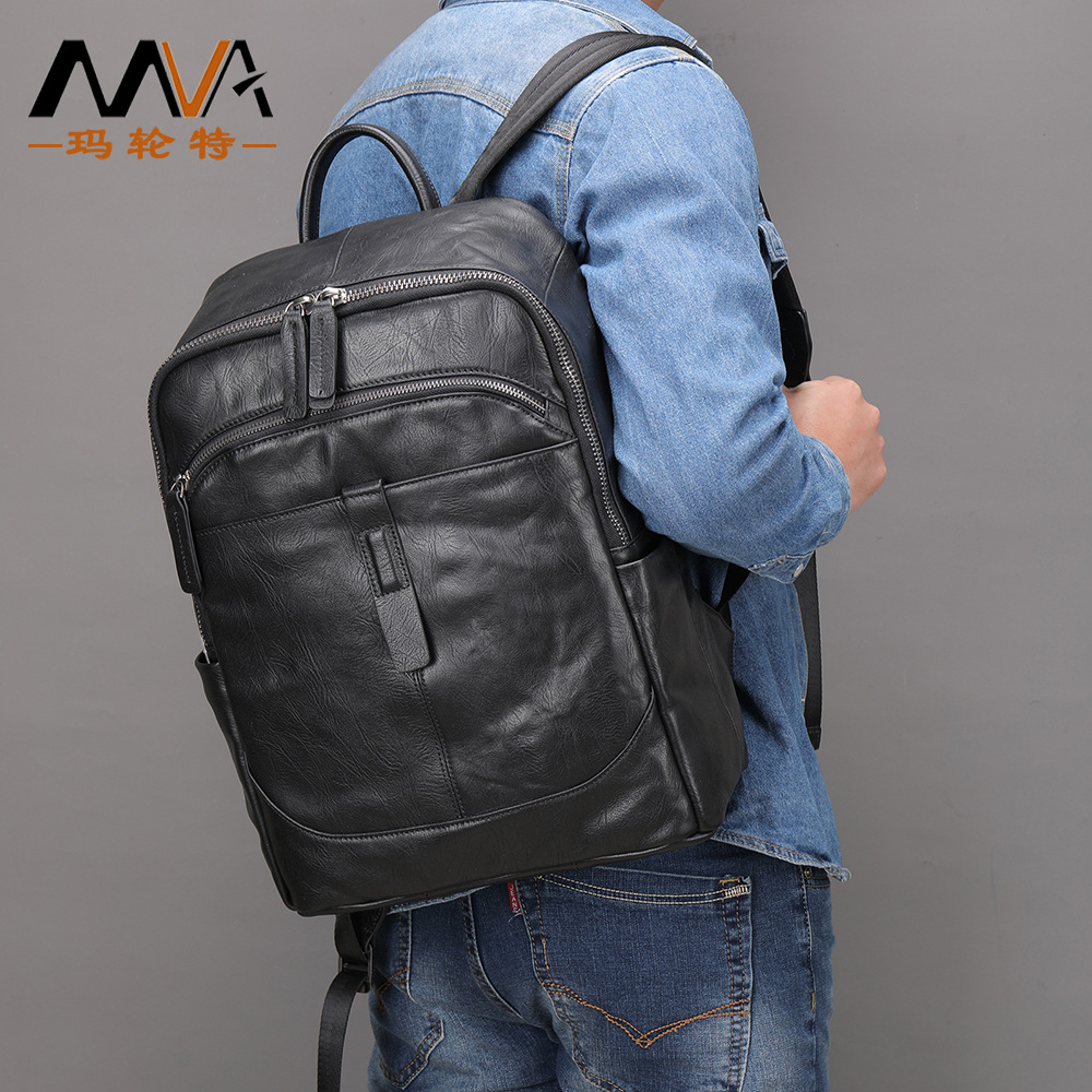 Leather backpack for men, large capacity, high-end, simple and lightweight travel bag, business and leisure backpack, travel computer, book