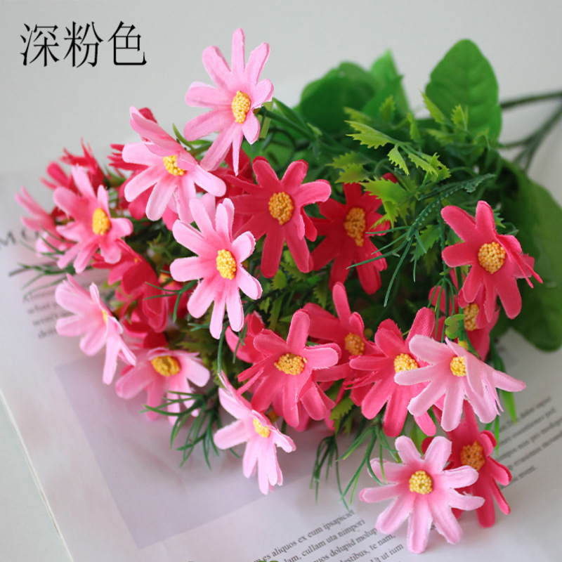 Fake Flower Bouquet Single Plastic Daisy Rose Silk Cloth Dried Flower Bed Fence Small Flower Arrangement Garden Decoration