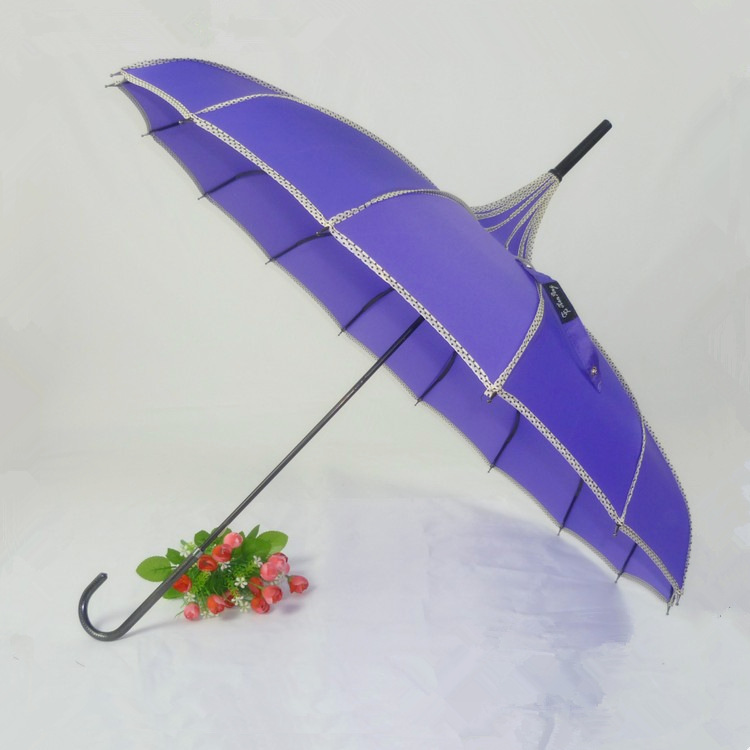 直杆长柄晴雨伞现货批发新款宝塔伞包边16开遮阳小清新创意摄影伞