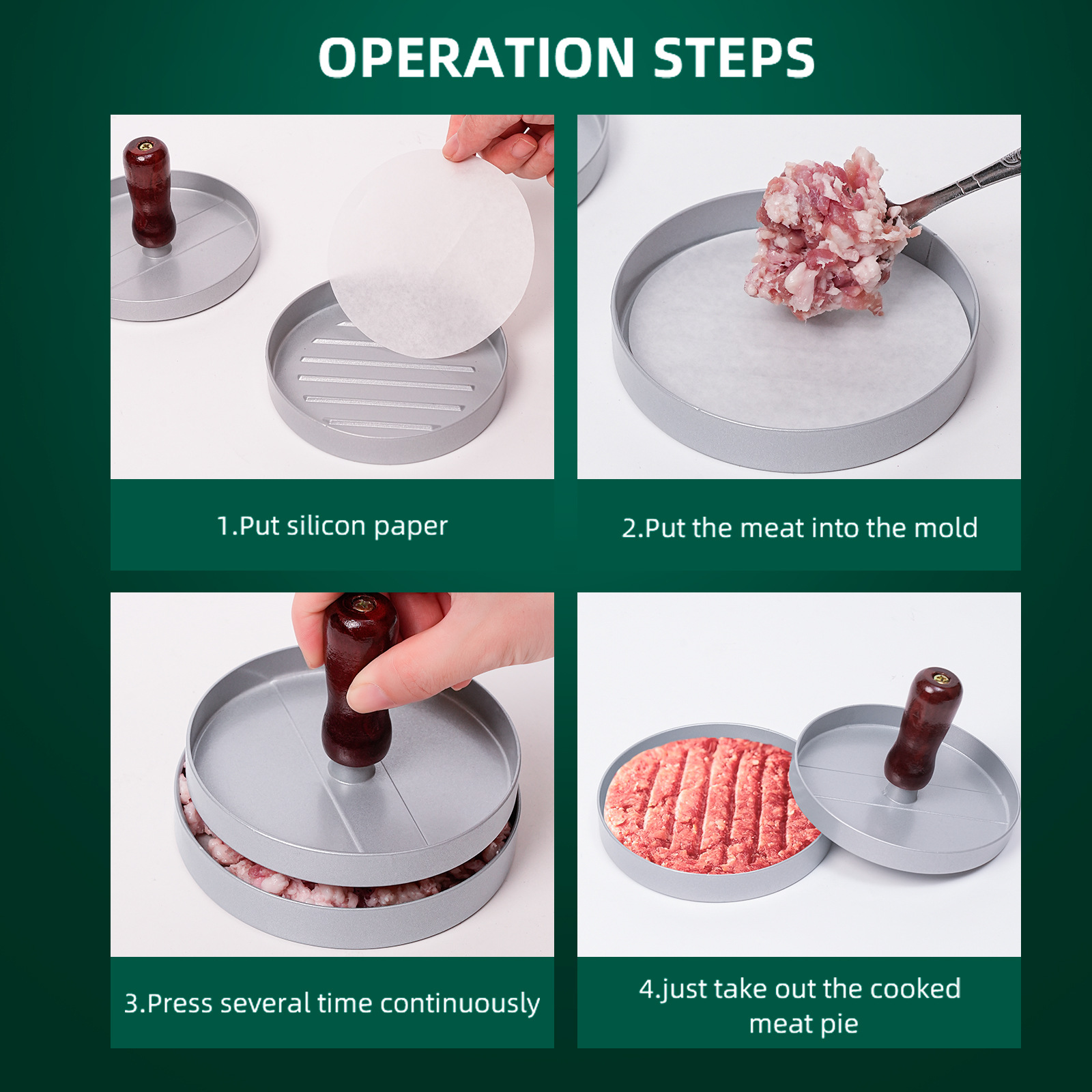 跨境专供亚马逊压肉饼器圆形模型汉堡肉饼宝宝米饭模具汉堡压肉器 Specification image