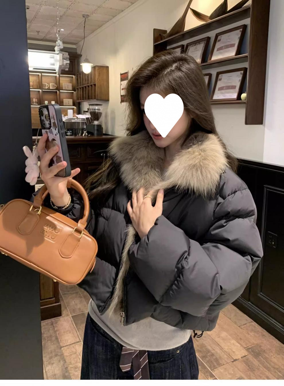 现货冬季新款短款羽绒服女毛毛领宽松加厚小个子韩版皮面包服外套详情10