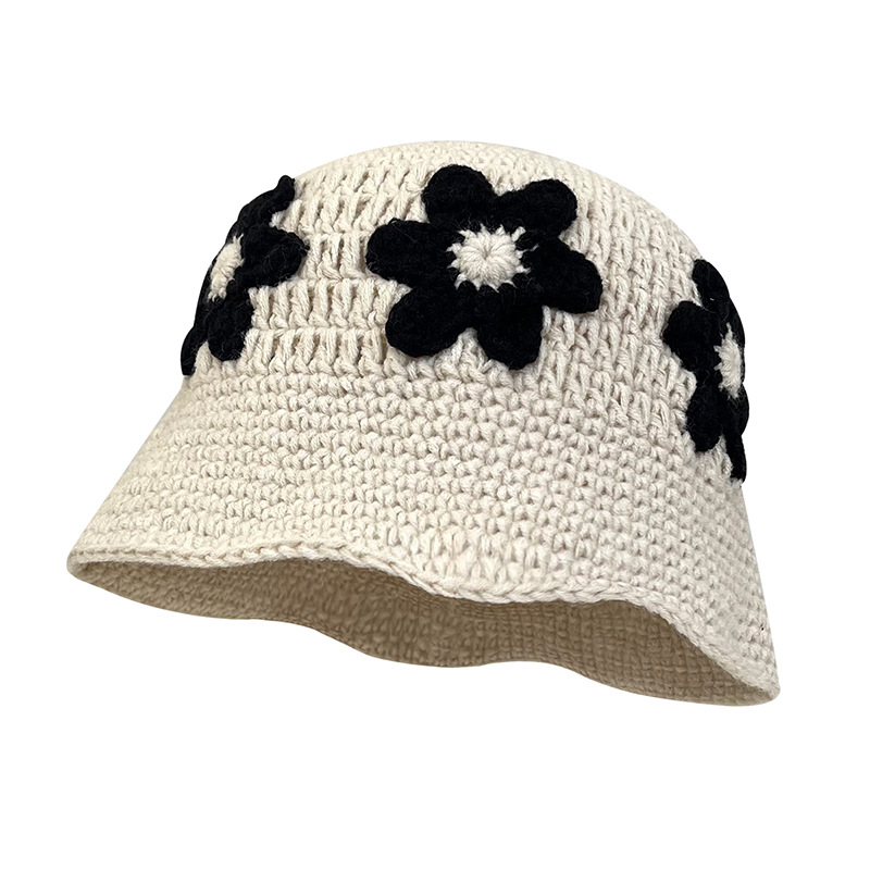 Korean Version Of Instagram Hyuna Wind Flower Knitted Fisherman Hat Female Spring And Autumn Temperament All Match Face Small Hand Hook Flower Pot Hat Item Picture