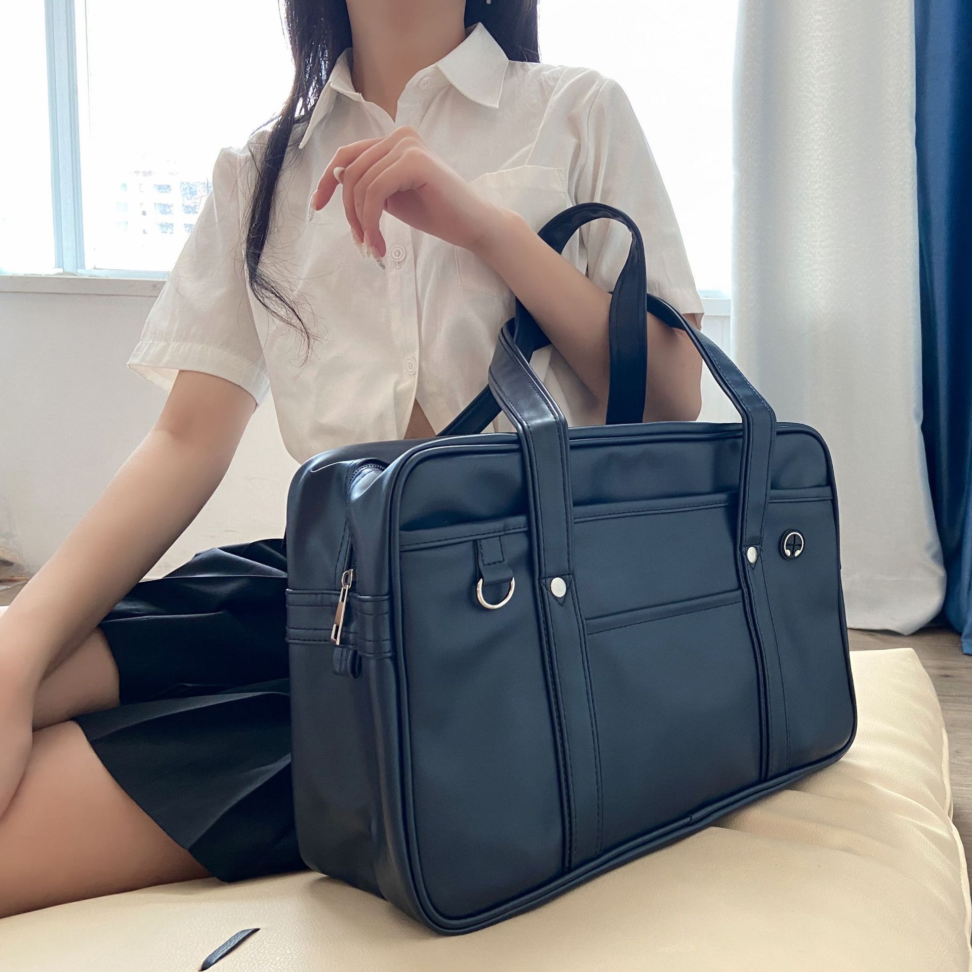 Japanese students' jk hand-held schoolbags, high school boys and girls' single-shoulder PU uniform bags, waterproof official documents, commuting backpacks details Picture