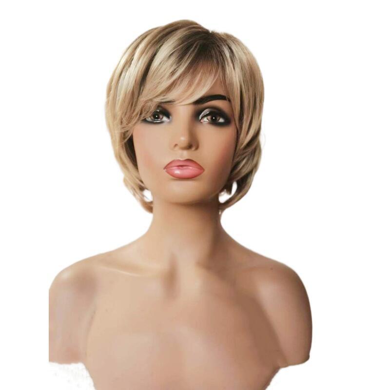 Direct wholesale from the manufacturer: European and American star-style women's wigs with gradient and mixed-color short hair, golden curly hair, and fluffy wigs details Picture