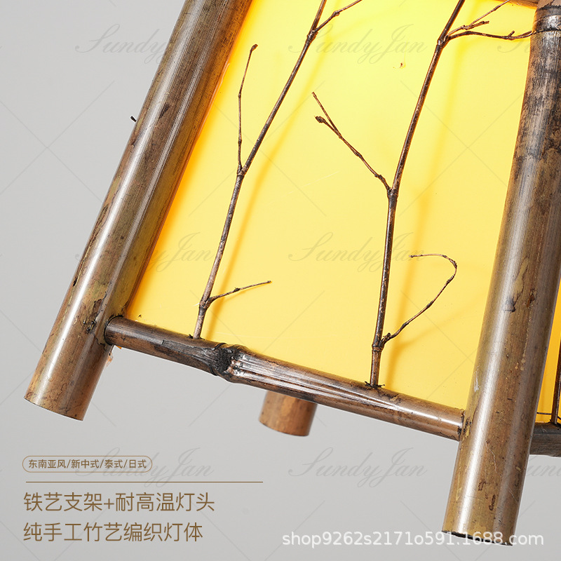 Chinese trend, ancient-style bamboo weaving restaurant, chandelier house, Southeast Asian pavilion, homestay, tea room, inn, Zen style, hand-woven lamp Application Scenario
