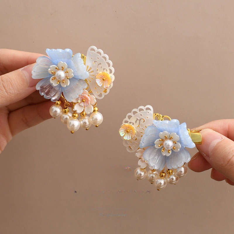 Pendant tassel hair clips, Hanfu headwear, girl hair clips, step shake hair accessory clips, children's accessories, flower ancient-style clips Specification image
