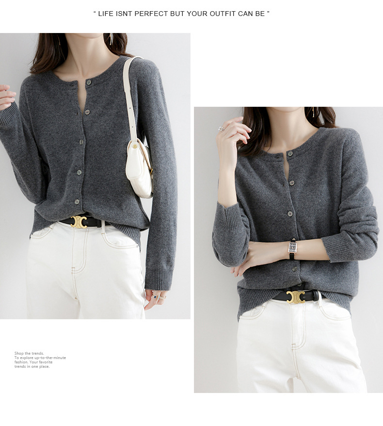 新款圆领针织开衫女减龄毛衣开衫大码跨境外套女春秋开襟衫高级感详情35