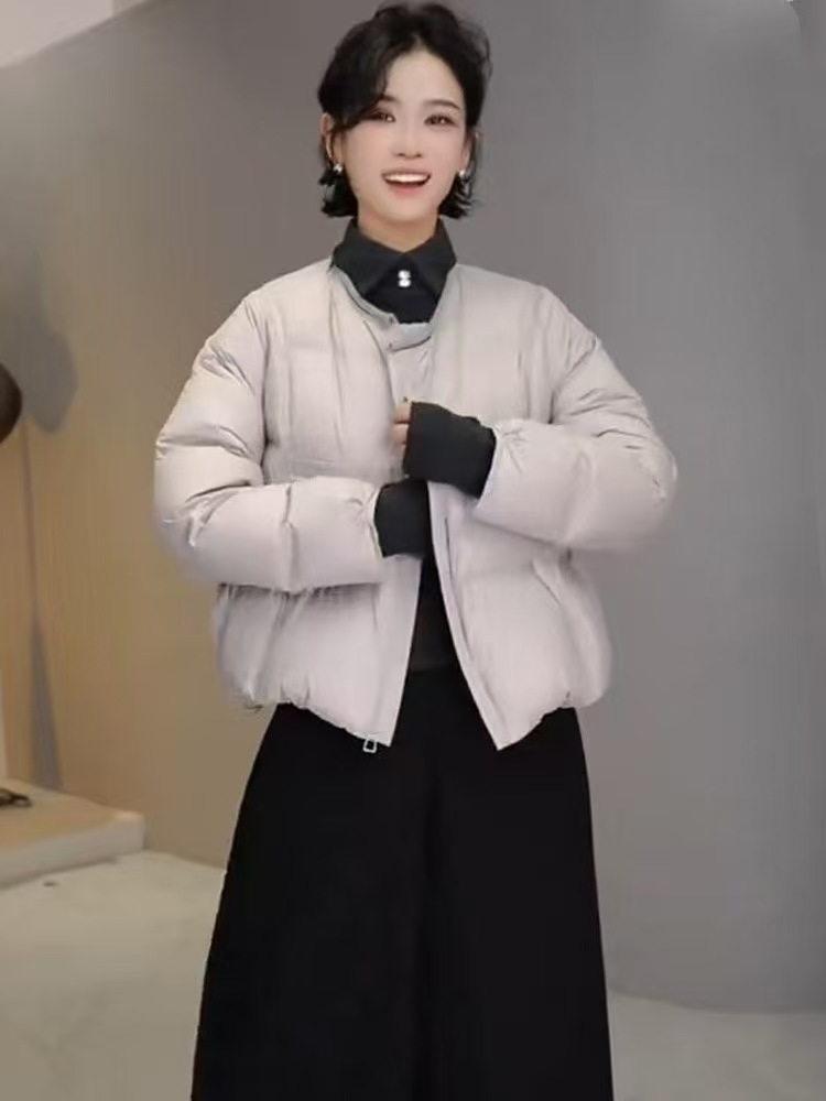 韩系高级感立领短款羽绒服女2025秋冬新款宽松面包服白鸭绒外套潮详情2
