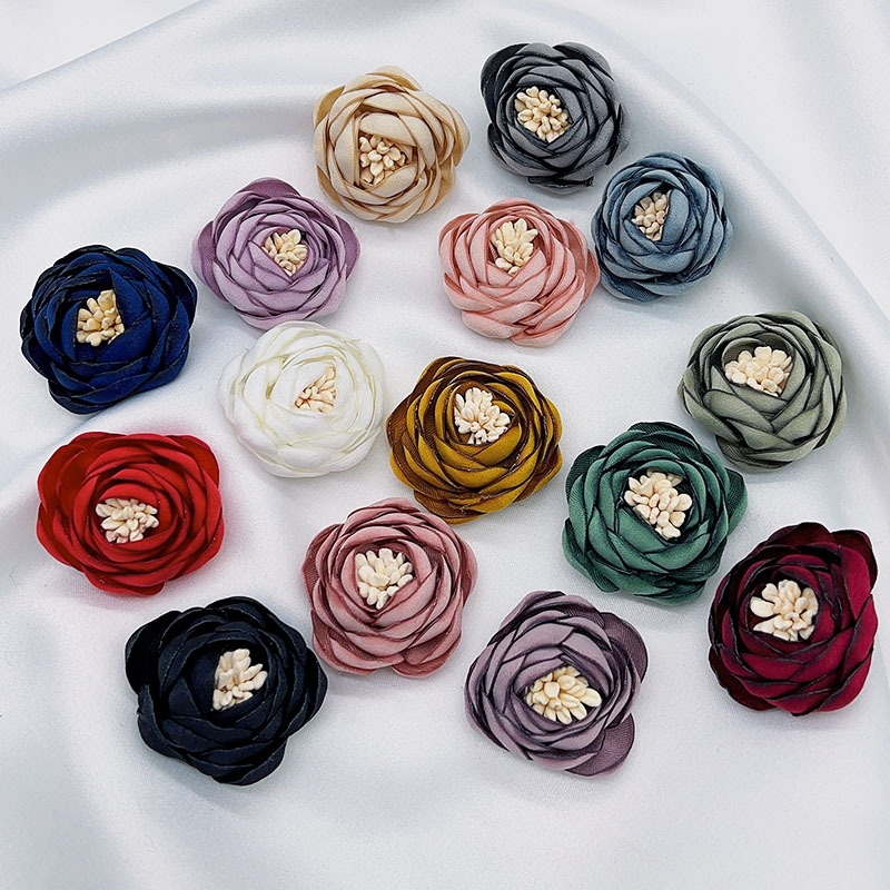 立体手工玫瑰布艺花朵烧边花朵辅料婚庆diy胸针鞋帽服装饰品配件