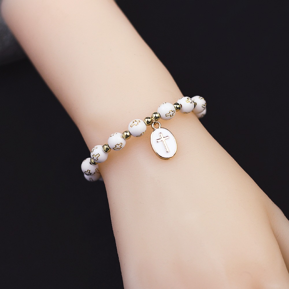 Europe And The United States Cross-Border Foreign Trade Hot Oval Cross Pendant Bracelet Women's Baptism Bracelet Prayer Bracelet Gift Lovers Jewelry Manufacturers Direct Sales details Picture