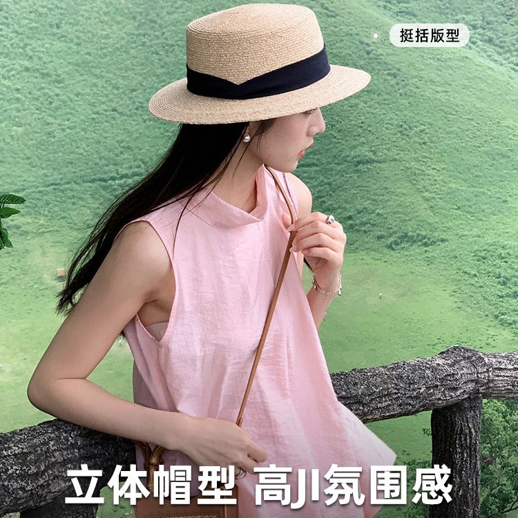Bow Straw Sunblock Hat Women's Summer Flat Fisherman's Hat Beach Beach Sunshade Straw Hat Holiday Sun Hat Specification drawing