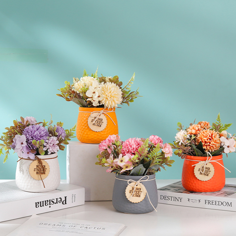 Artificial flowers, artificial flower potted plant ornaments, living room desktop decoration, artificial green plant bonsai, table flower art, plastic decorative flowers details Picture