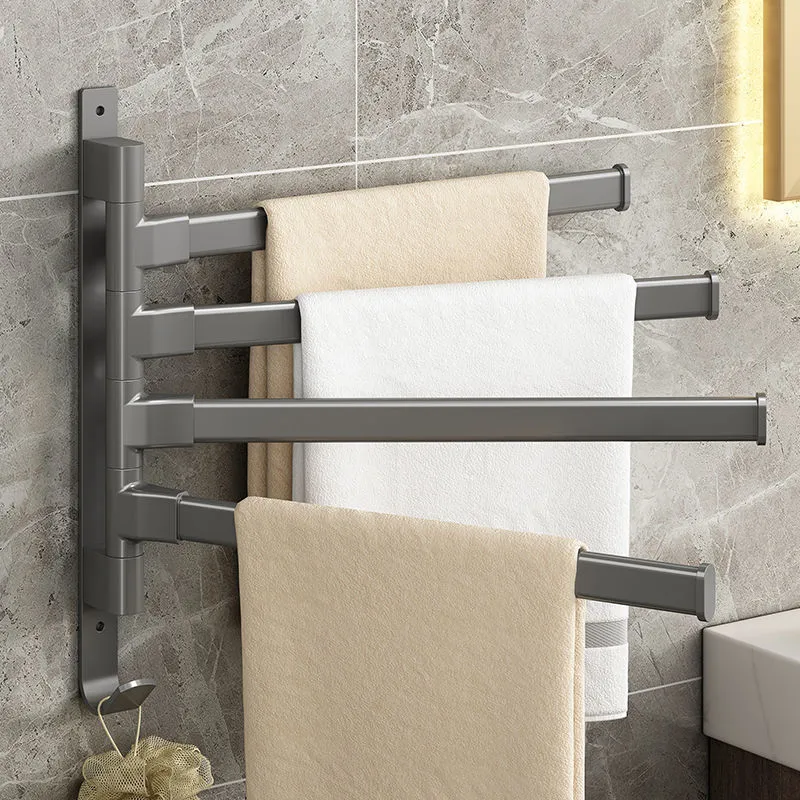 Gun Ash Rotating Towel Rack Bathroom Perforation-Free Multi-Bar Bath Towel Storage Rack Wall Mounted Bathroom Corner Hanger