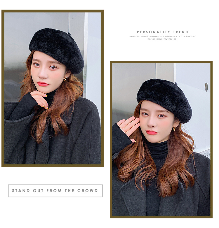 秋冬季新款女士时尚仿貂毛贝雷帽休闲旅行保暖画家帽文艺南瓜帽子详情14