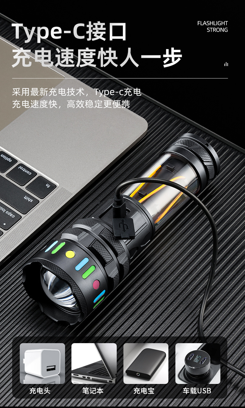 New cross-border outdoor long-range zoom white laser high-intensity flashlight, charging multi-functional camping lamp flashlight pic 9
