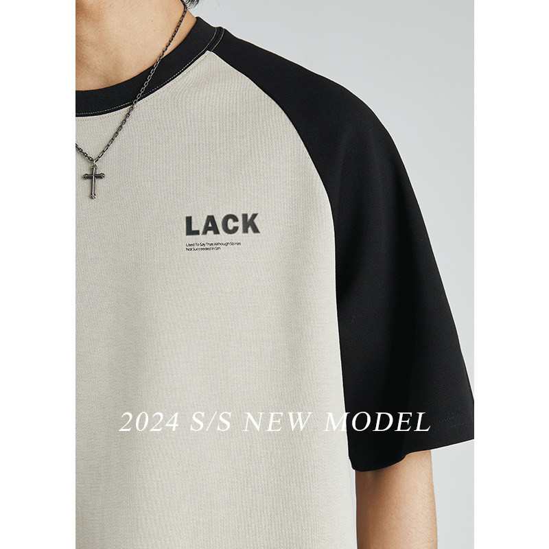Men's wear Japanese-style color-blocking round-neck T-shirt, short-sleeved summer retro casual printed loose shoulder sleeve T-shirt Specification image