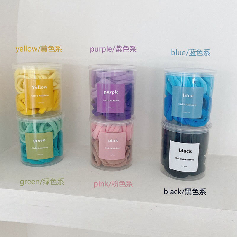Wholesale candy-colored 50 canned hair bands, towel bands, sweet and colorful rubber bands, hair bands, high-end style, high ponytail Specification image