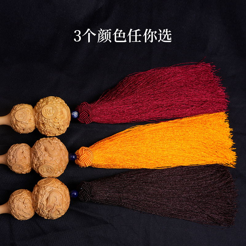 Boxwood gourd car hanging, carved dragon car rearview mirror, long tassel pendant for peace and good luck, cultural play car hanging, Buddhist prayer beads Specification image