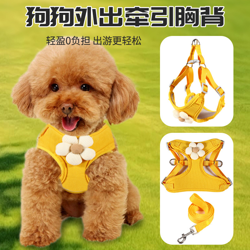 New type of dog leash for foreign trade, vest style, small dog, Teddy dog leash, small flower cat chest and back strap, factory consignment