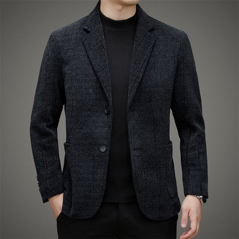 Wholesale of young business casual cross-patterned, form-fitting and thickened suit jackets for men's suits in autumn and winter from the manufacturer