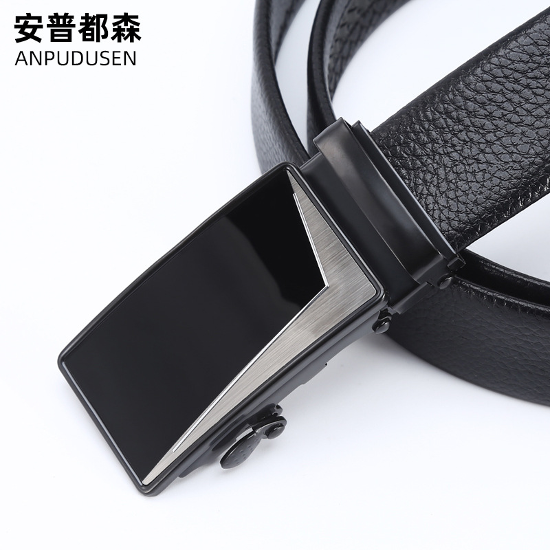 New Waistband Belt Men's High-End Iron Buckle Pu Smooth Buckle Automatic Buckle Trend Stalls Source Belt Wholesale details Picture