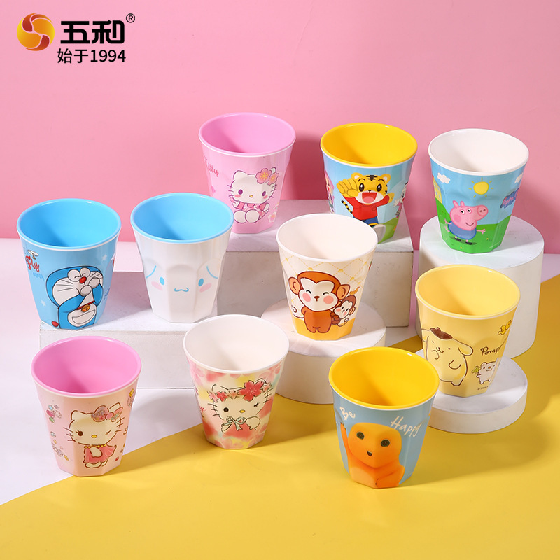 来图定制食品级密胺卡通杯子塑料杯个性化创意多角水杯logo