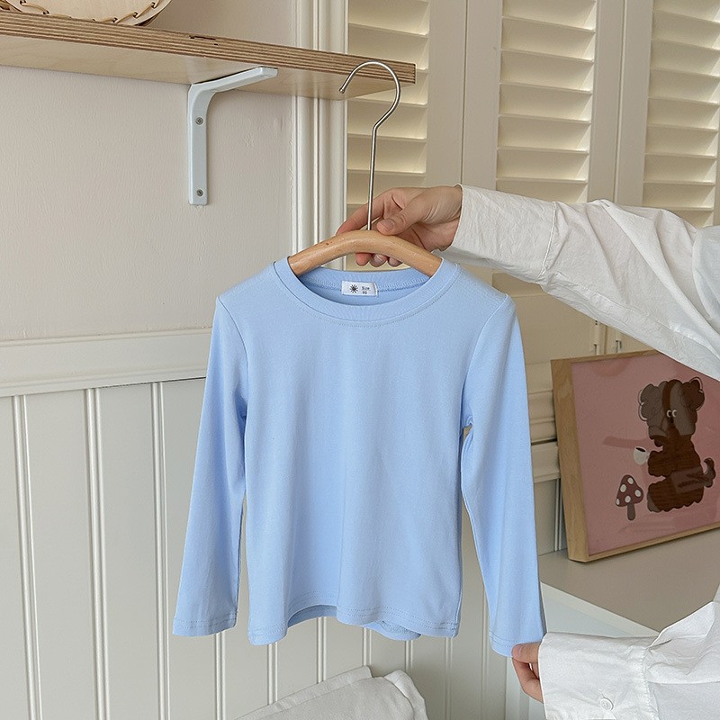 New autumn boys' and girls' tops, cute baby base layer, children's white outerwear, long-sleeved loose mask T-shirt Item Picture