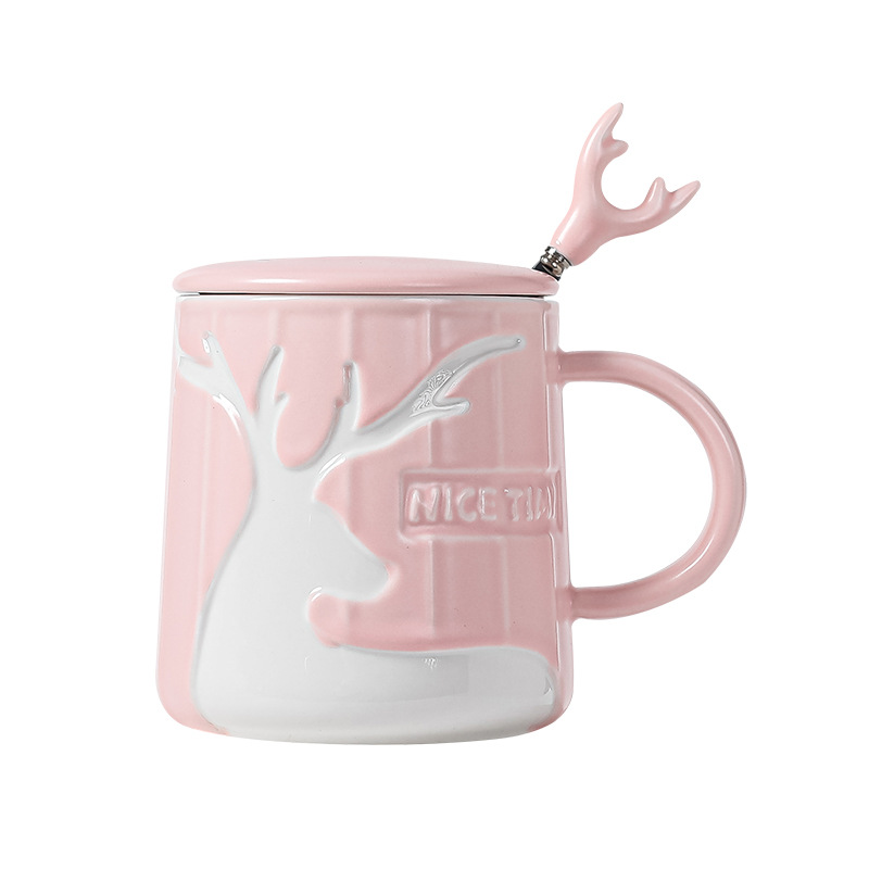 Home Ins High Temperature Resistance Light Luxury Simple High Appearance Level Mark Deer Water Cup With Lid Spoon Student Breakfast Milk Cup Item Picture