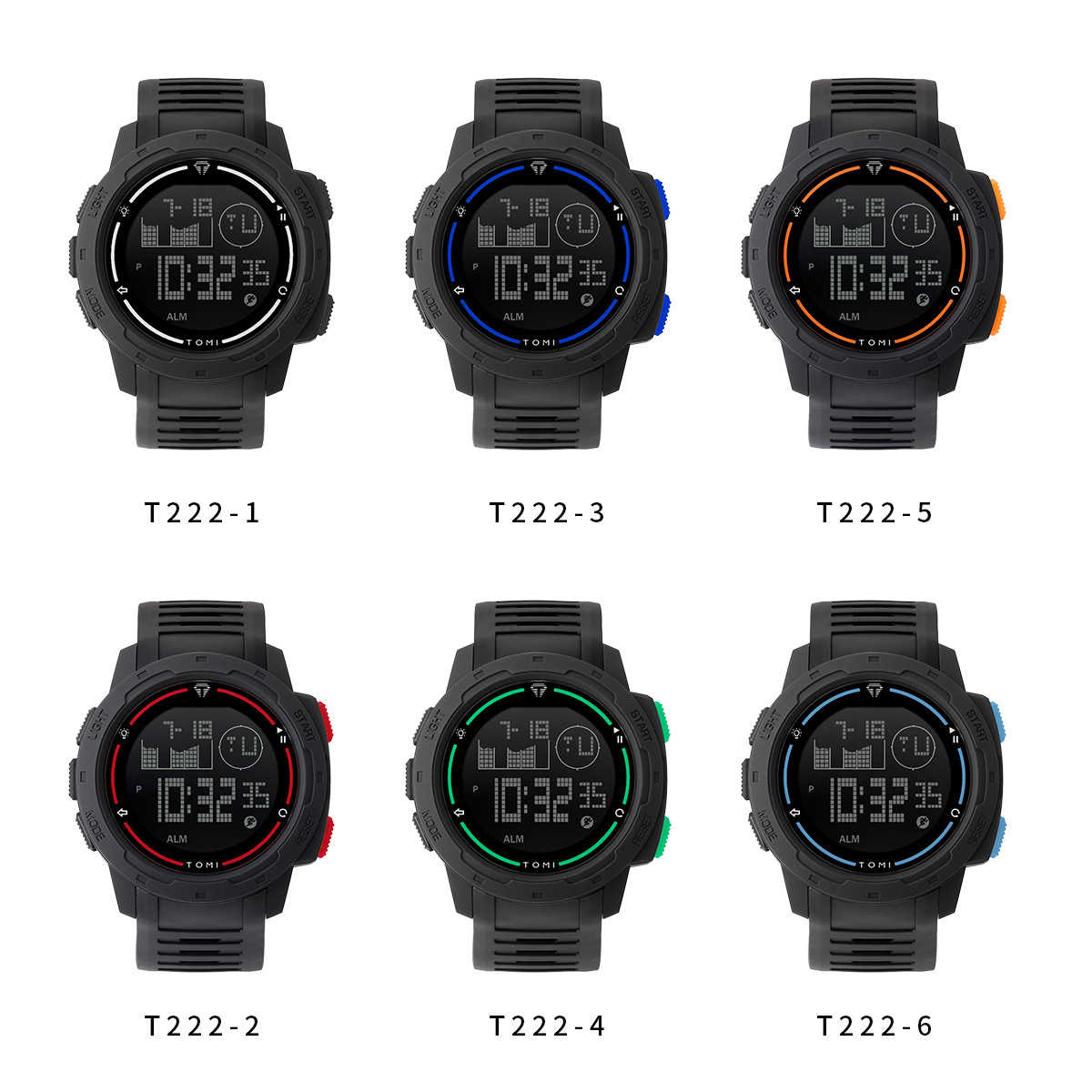 TOMI electronic watch, student trend push-button watch, outdoor waterproof sports watch, Star Track luminous men's model Item Picture