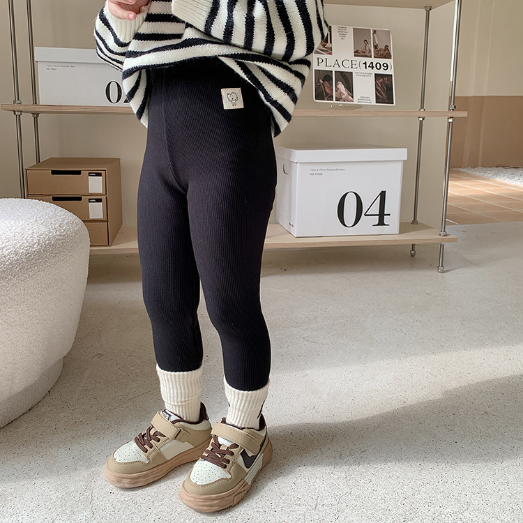 Ai Mo Bei Bei Children's Complex One Milk Protein Fleece Leggings Girls Plus Fleece Puppy Slim Warm Children's Pants details Picture