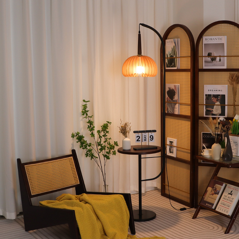 French vintage floor lamp, living room, bedroom, sofa side table with coffee table, retro wabi-sabi style creative standing table lamp details Picture