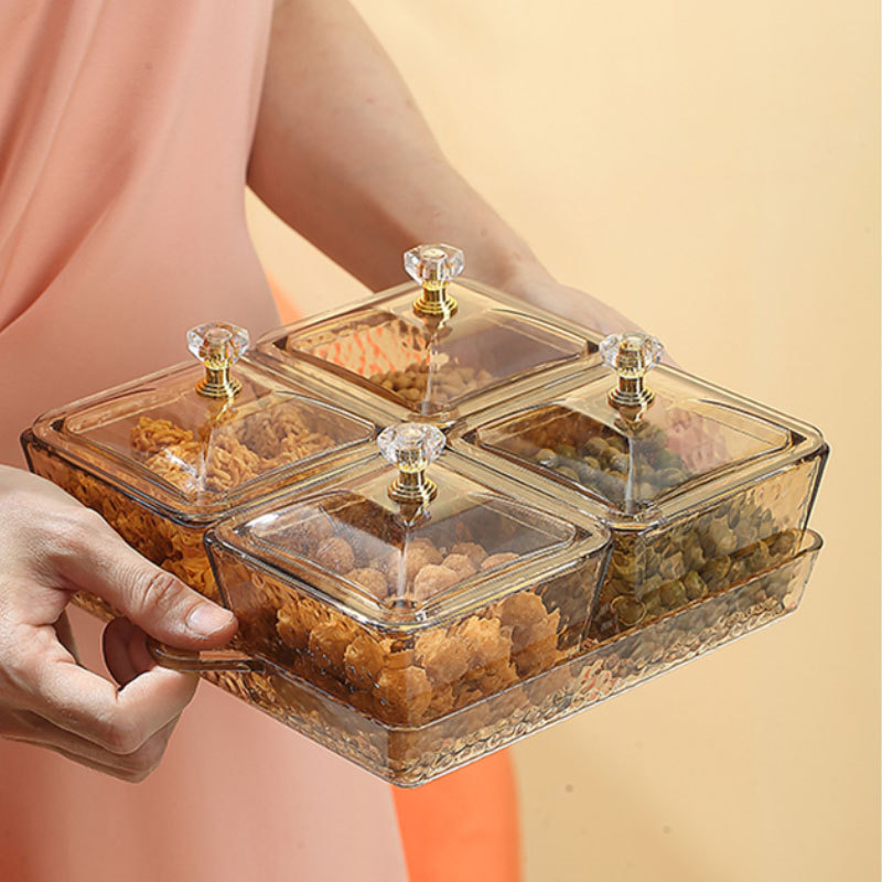 Fruit and vegetable plate, candy box, dried fruit snacks with lid, home living room snack platter, compartments, transparent snack plate Specification image