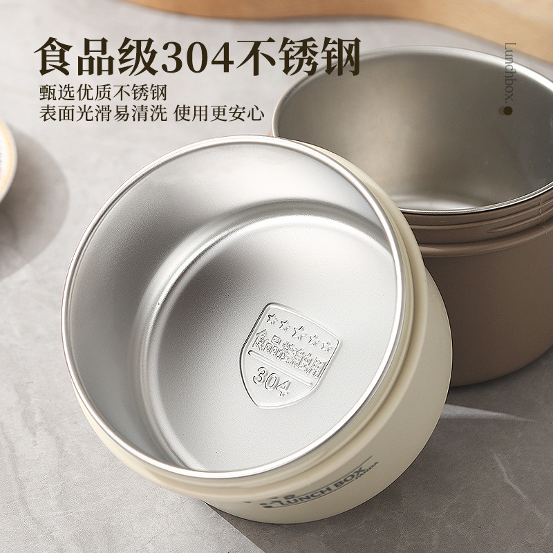 A new Japanese-style creative sealed portable 304 stainless steel insulated lunch box with detachable inner liner for office workers, students and dormitories details Picture