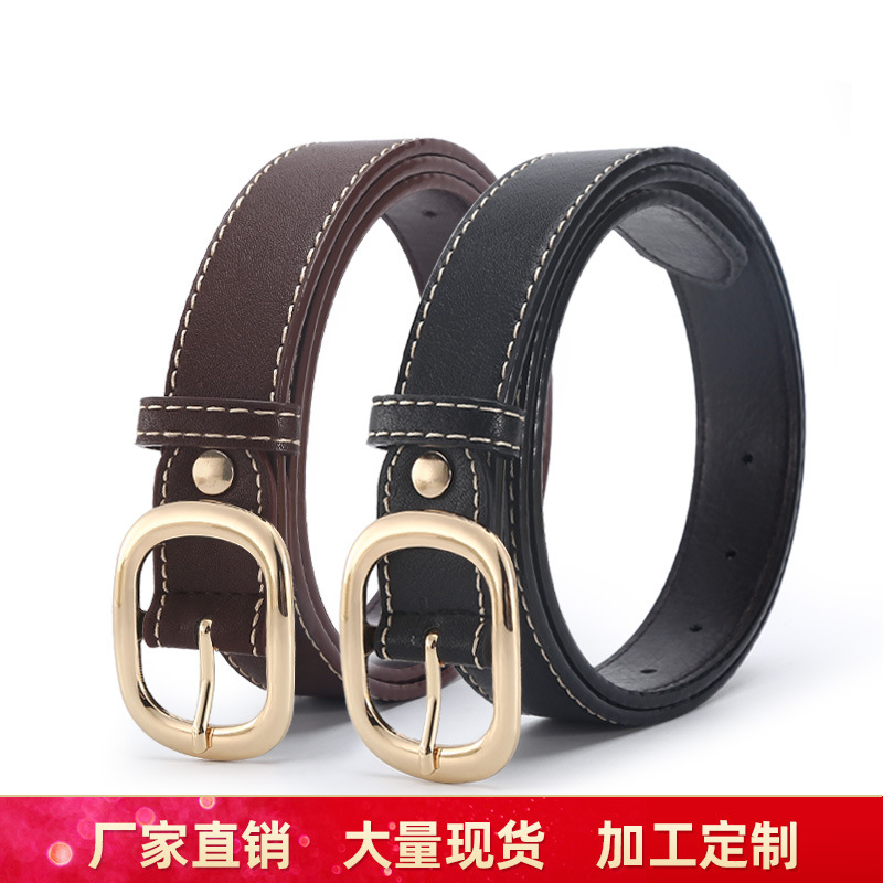 Women's belt with pin buckle, fashionable waist seal, casual double-line women's belt, cinched waist, Korean style, versatile decoration details Picture
