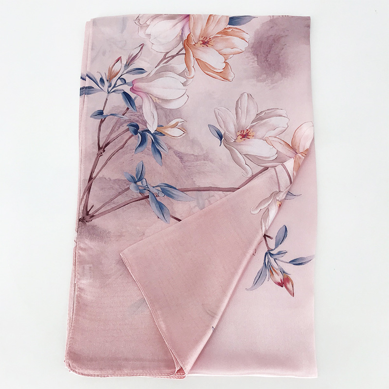 "National trend silk scarf, mulberry silk, real silk, high-end feel, flower silk, elegant Chinese style, mom's printed scarf birthday gift. details Picture