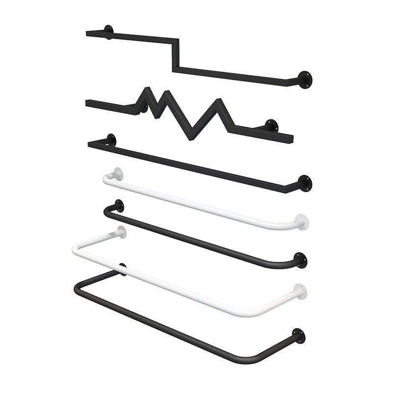 Iron wall-mounted clothes hangers for women's and children's clothing in clothing stores, wall-mounted front and side-mounted combination hanging rods Specification image