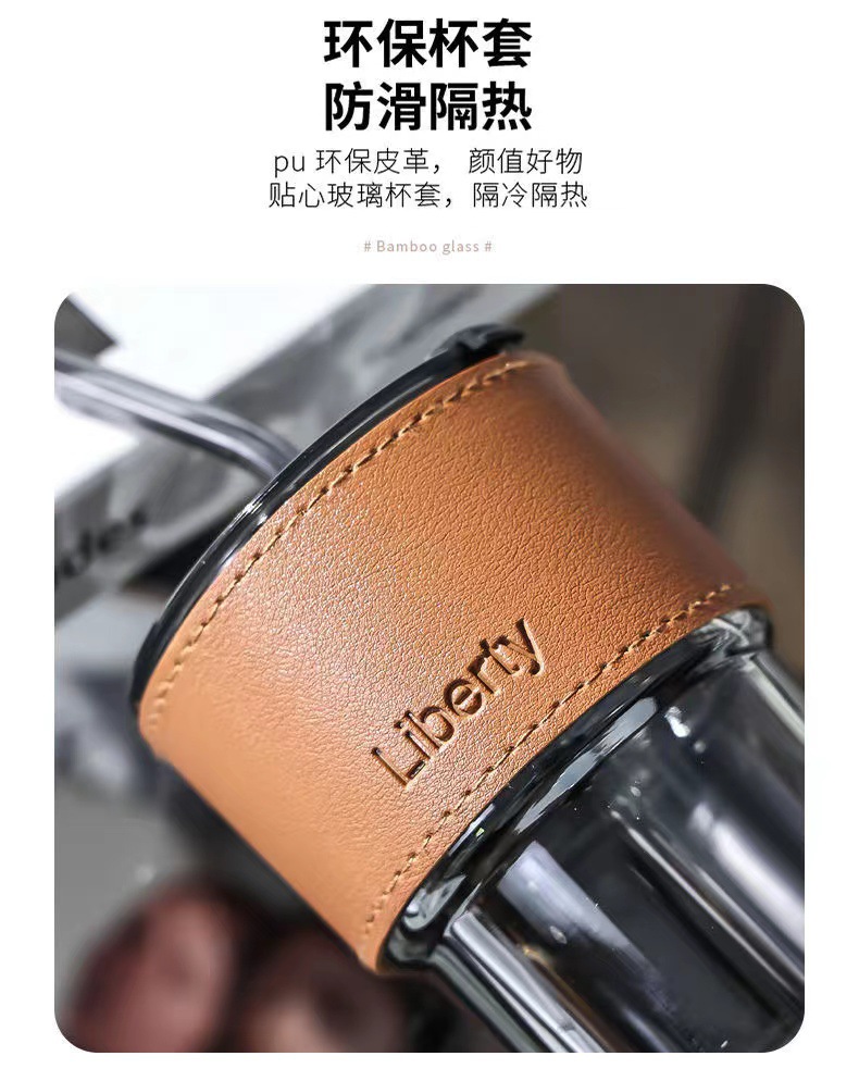 INS bamboo joint glass cup, double-drinking straw cup, high-temperature resistant office gift cup, beverage coffee cup pic 6