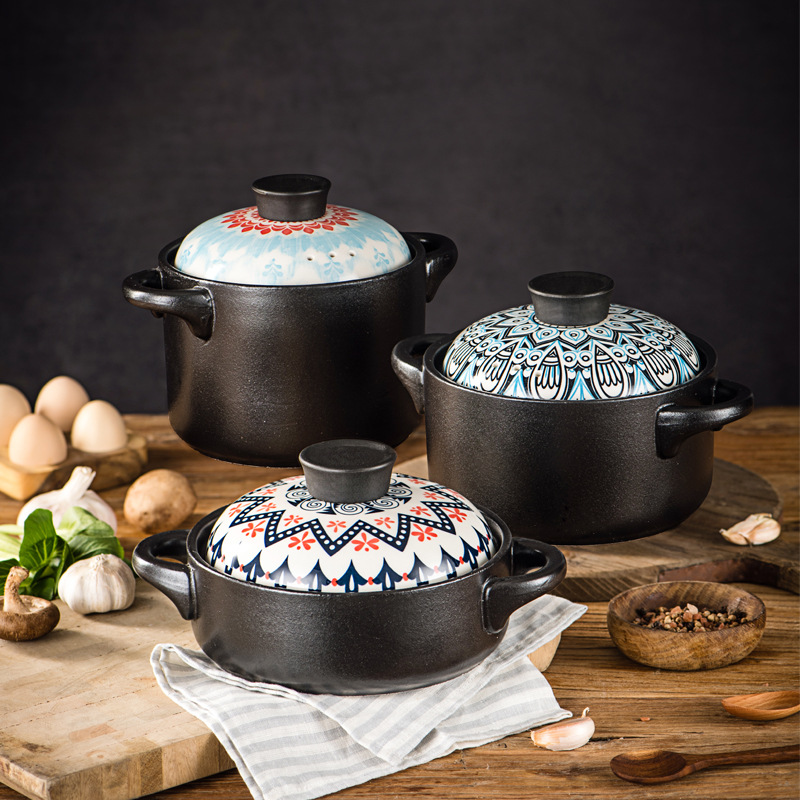 厂家批发陶瓷锅网红双耳砂锅明火电磁炉煲汤炖焖煮干烧不裂沙锅