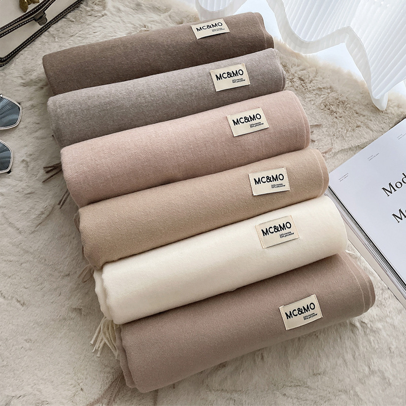 Cashmere Scarf Feel Solid Color Fringed Shawl Long Couple Warm Imitation Cashmere Scarf All Matching Monochrome Shawl Specification drawing
