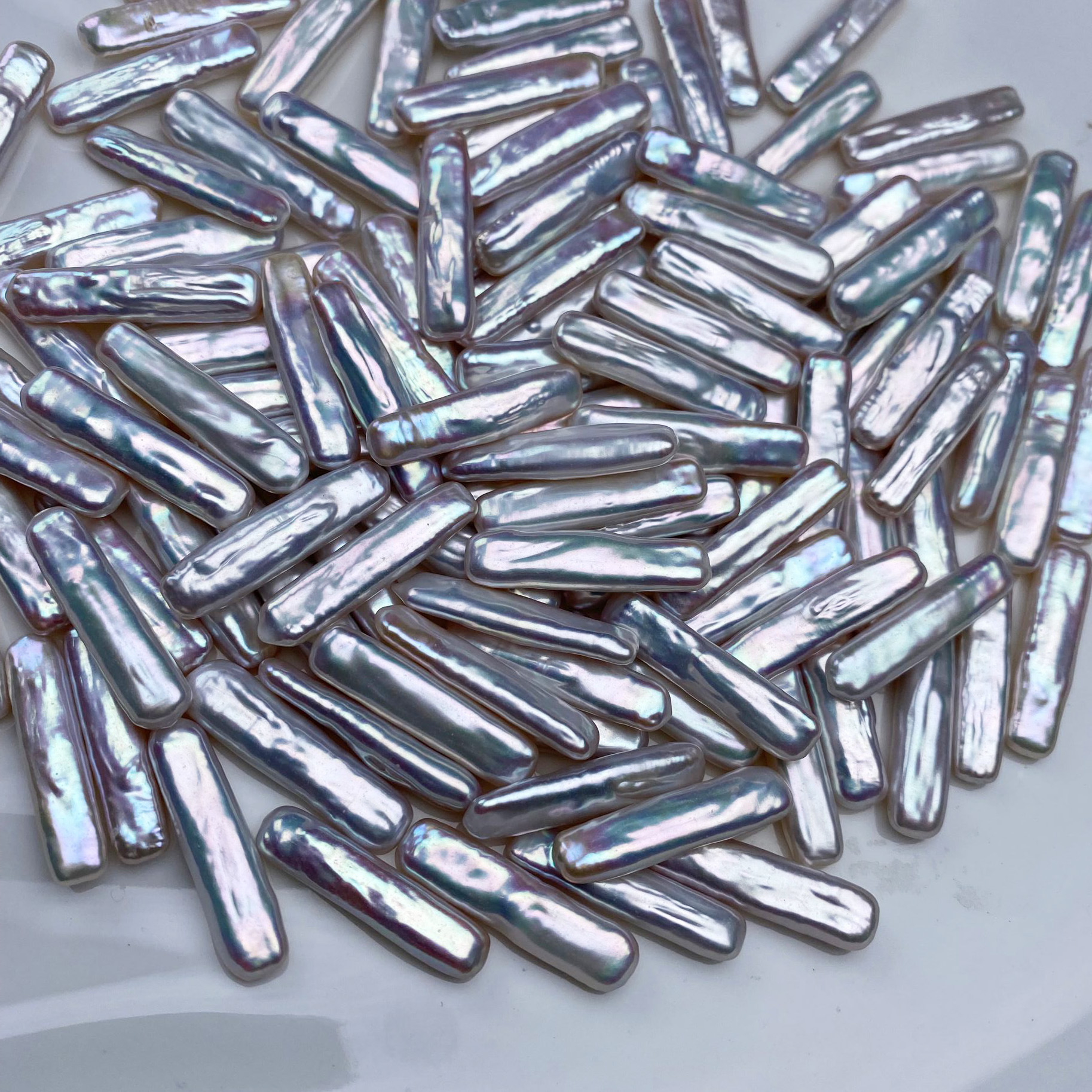 White rectangular bar silver blue dazzling light toothpick shaped small silver bar pearl DIY earrings material hand design Specification drawing